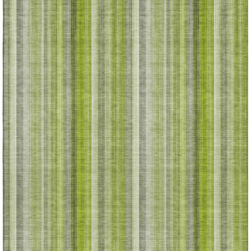 5' X 8' Green And Ivory Striped Washable Area Rug With UV Protection