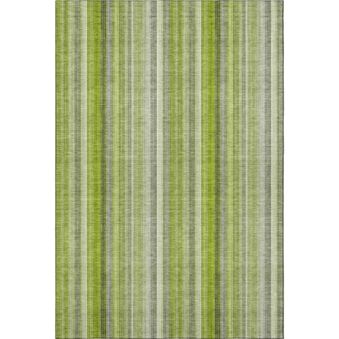 5' X 8' Green And Ivory Striped Washable Area Rug With UV Protection