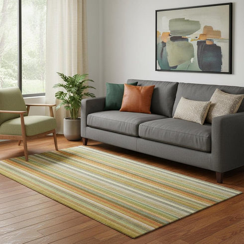 5' X 8' Khaki Orange And Beige Striped Washable Area Rug With UV Protection