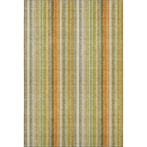 5' X 8' Khaki Orange And Beige Striped Washable Area Rug With UV Protection