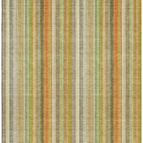 5' X 8' Khaki Orange And Beige Striped Washable Area Rug With UV Protection