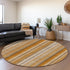 8' Rust And Gray Striped Washable Round Rug With UV Protection
