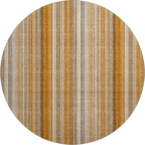 8' Rust And Gray Striped Washable Round Rug With UV Protection