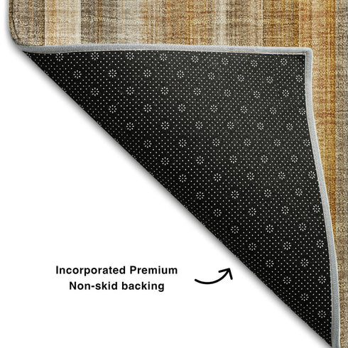 8' Rust And Gray Striped Washable Round Rug With UV Protection