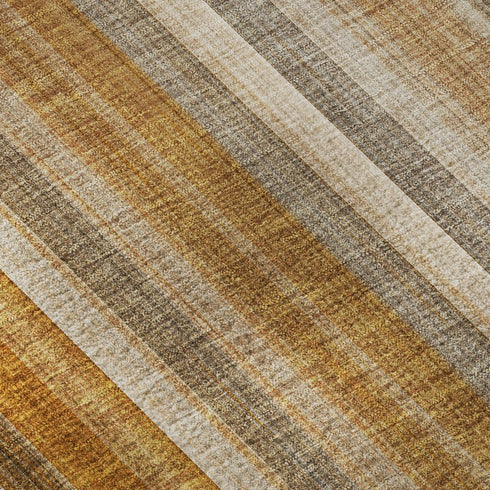 8' Rust And Gray Striped Washable Round Rug With UV Protection