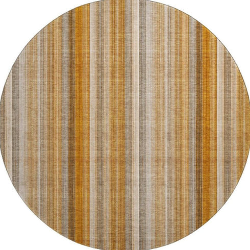 8' Rust And Gray Striped Washable Round Rug With UV Protection