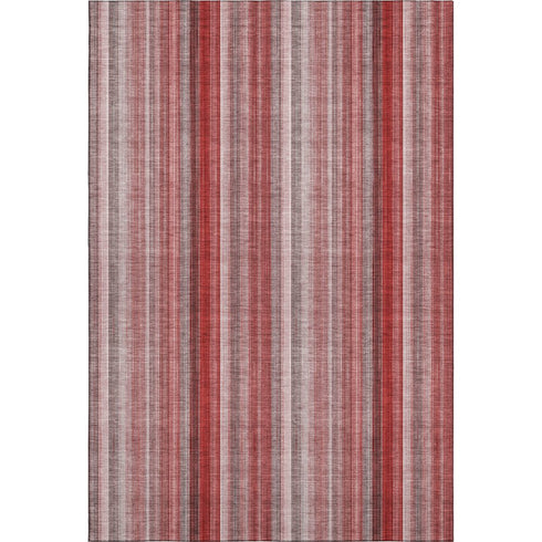 5' X 8' Red And Ivory Striped Washable Area Rug With UV Protection
