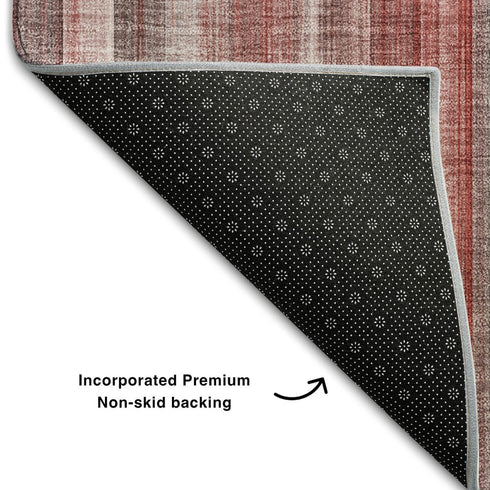 5' X 8' Red And Ivory Striped Washable Area Rug With UV Protection
