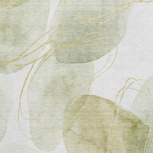 9' X 12' Green Gold And Ivory Abstract Washable Area Rug With UV Protection