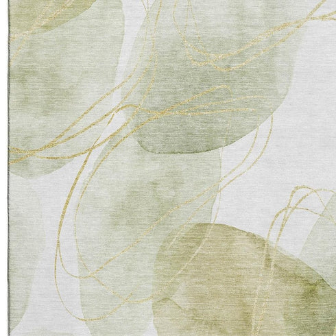 9' X 12' Green Gold And Ivory Abstract Washable Area Rug With UV Protection