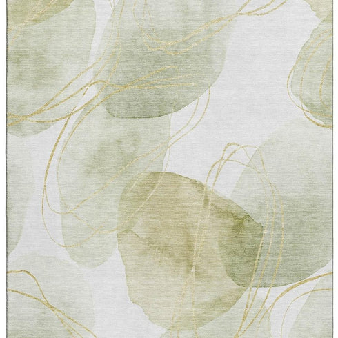 9' X 12' Green Gold And Ivory Abstract Washable Area Rug With UV Protection