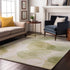 9' X 12' Green Gold And Ivory Abstract Washable Area Rug With UV Protection
