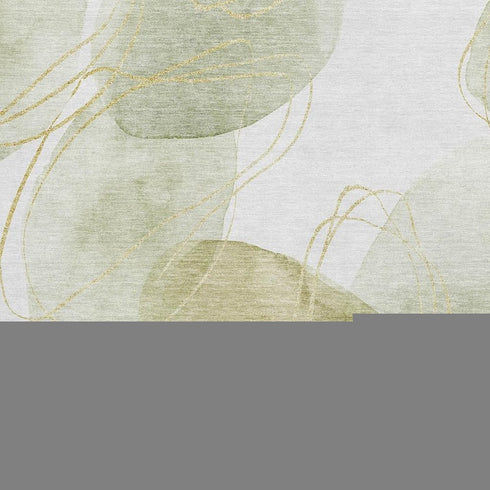 9' X 12' Green Gold And Ivory Abstract Washable Area Rug With UV Protection