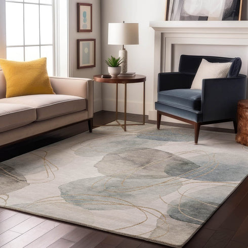 8' X 10' Ivory And Beige Abstract Washable Area Rug With UV Protection