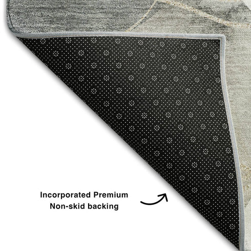 8' X 10' Ivory And Beige Abstract Washable Area Rug With UV Protection