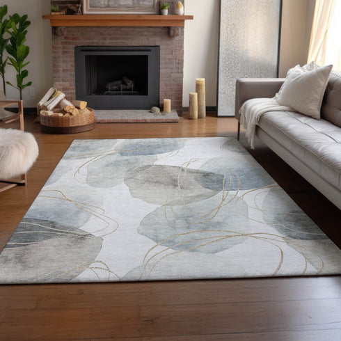 8' X 10' Ivory And Beige Abstract Washable Area Rug With UV Protection
