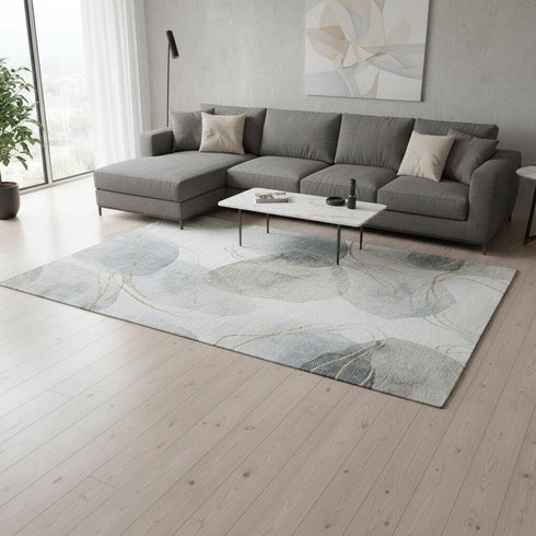 8' X 10' Ivory And Beige Abstract Washable Area Rug With UV Protection