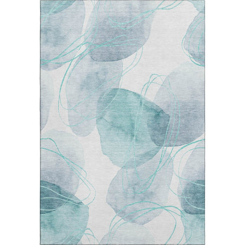 8' X 10' Teal And Ivory Abstract Washable Area Rug With UV Protection