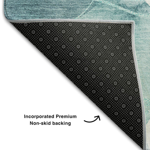 8' X 10' Teal And Ivory Abstract Washable Area Rug With UV Protection