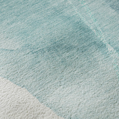 8' X 10' Teal And Ivory Abstract Washable Area Rug With UV Protection