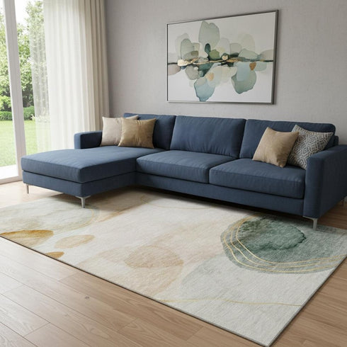 8' X 10' Beige Copper And Taupe Abstract Washable Area Rug With UV Protection