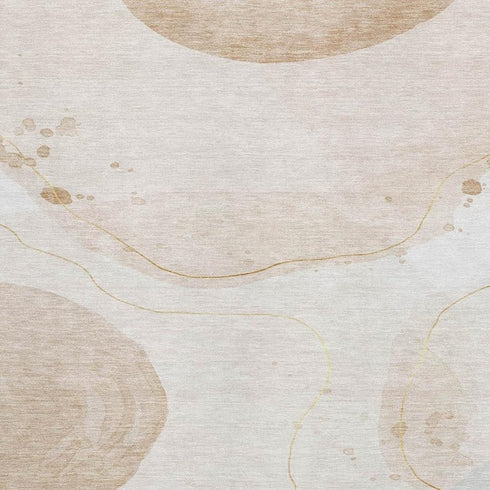 5' X 8' Beige Ivory And Teal Abstract Washable Area Rug With UV Protection