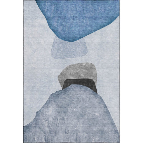 5' X 8' Blue And Gray Abstract Washable Area Rug With UV Protection