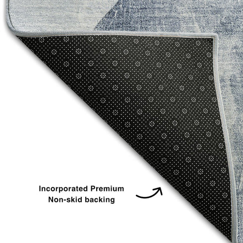 5' X 8' Blue And Gray Abstract Washable Area Rug With UV Protection