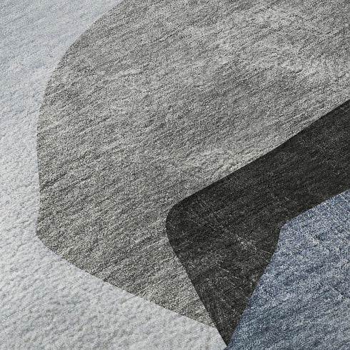 5' X 8' Blue And Gray Abstract Washable Area Rug With UV Protection