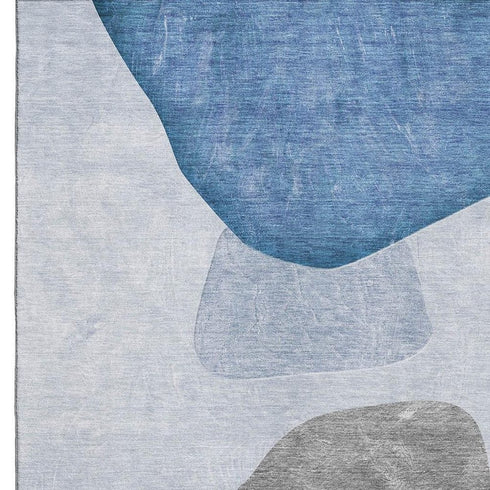 5' X 8' Blue And Gray Abstract Washable Area Rug With UV Protection
