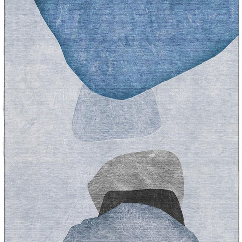 5' X 8' Blue And Gray Abstract Washable Area Rug With UV Protection