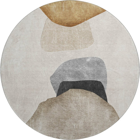 8' Brown And Gray Abstract Washable Round Rug With UV Protection