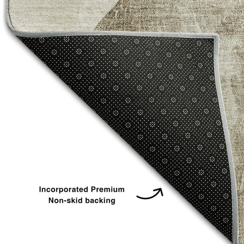8' Brown And Gray Abstract Washable Round Rug With UV Protection