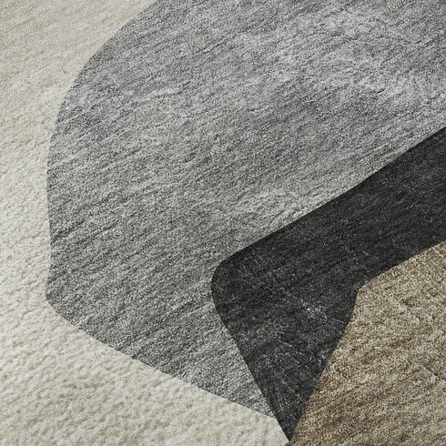 8' Brown And Gray Abstract Washable Round Rug With UV Protection