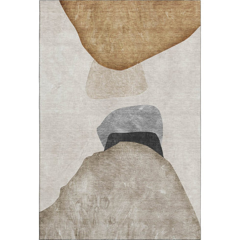 9' X 12' Brown And Gray Abstract Washable Area Rug With UV Protection