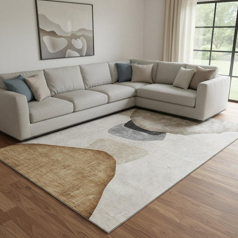 9' X 12' Brown And Gray Abstract Washable Area Rug With UV Protection