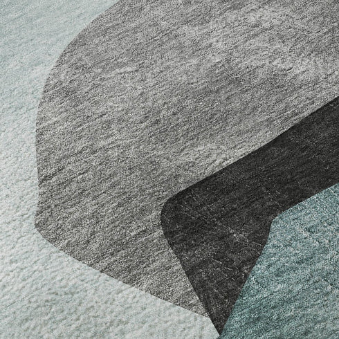 8' X 10' Teal And Gray Abstract Washable Area Rug With UV Protection