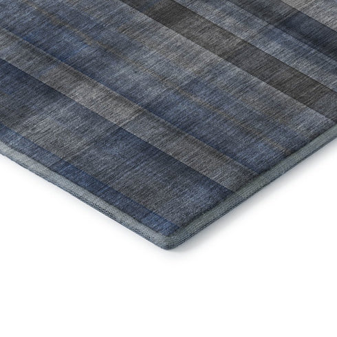 Blue And Gray Plaid Washable Area Rug With UV Protection