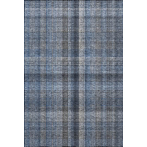 Blue And Gray Plaid Washable Area Rug With UV Protection