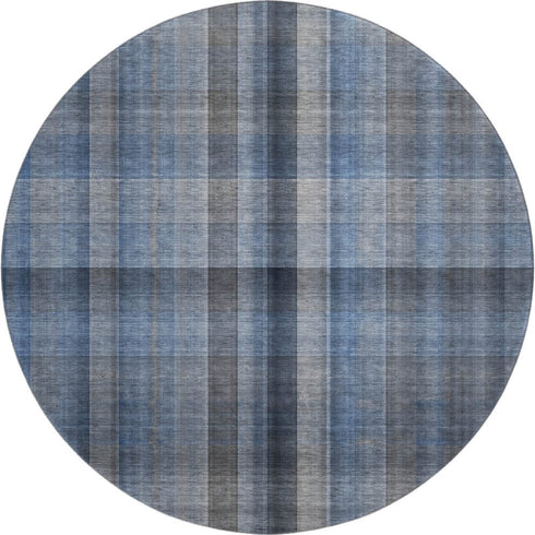 Blue And Gray Plaid Washable Area Rug With UV Protection