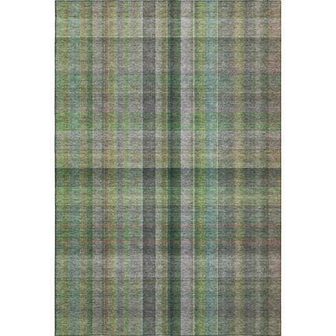9' X 12' Green And Gray Plaid Washable Area Rug With UV Protection