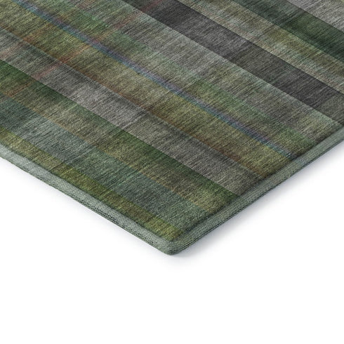 9' X 12' Green And Gray Plaid Washable Area Rug With UV Protection