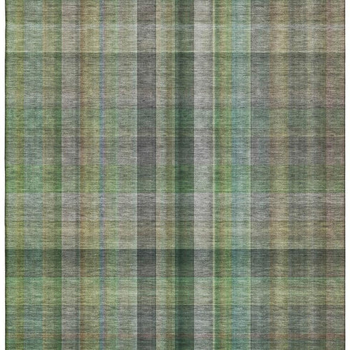 9' X 12' Green And Gray Plaid Washable Area Rug With UV Protection