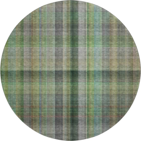 9' X 12' Green And Gray Plaid Washable Area Rug With UV Protection