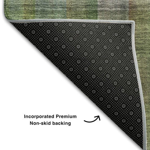 9' X 12' Green And Gray Plaid Washable Area Rug With UV Protection