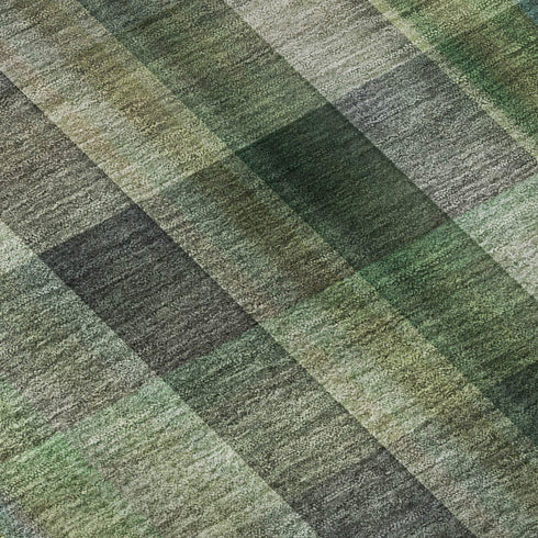 9' X 12' Green And Gray Plaid Washable Area Rug With UV Protection