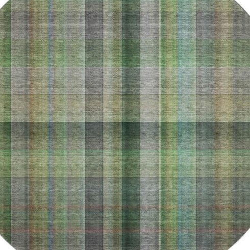 9' X 12' Green And Gray Plaid Washable Area Rug With UV Protection