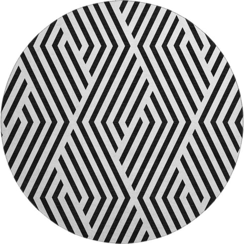 9' X 12' Black And Ivory Geometric Washable Area Rug With UV Protection