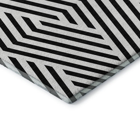 9' X 12' Black And Ivory Geometric Washable Area Rug With UV Protection