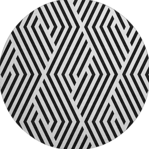 9' X 12' Black And Ivory Geometric Washable Area Rug With UV Protection